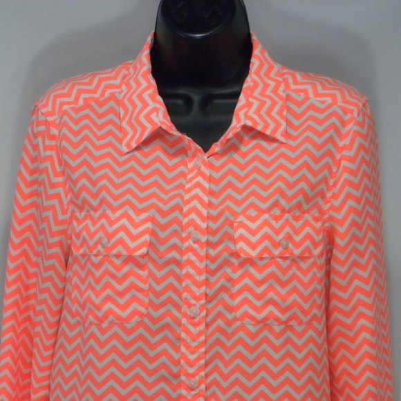 American Eagle‎ Wavy Stripe Button Down Orange Top - Picture 2 of 8